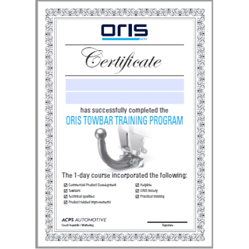 Montážní certifikát Oris ACPS
